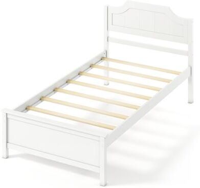 Costway Multiple Size Solid Wood Platform Bed Frame with Headboard in White-Twin Size