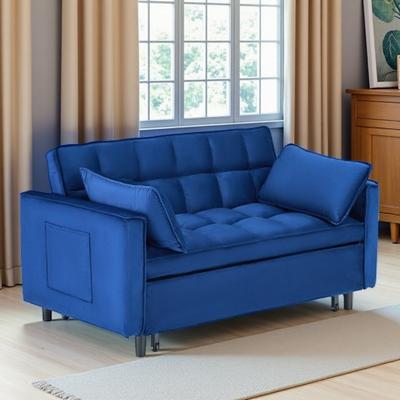 VIVIADORE "55"" Modern 2-Seater Velvet Sofa with Pull-Out Bed, Curved Backrest, Built-In Pillow & Storage Pockets, Convertible 3-in-1 Sofa"