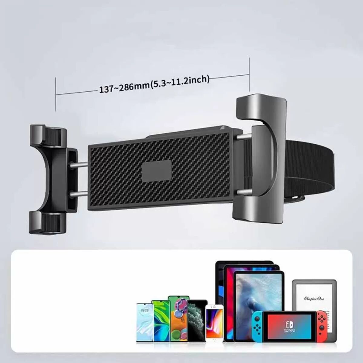 INF Auto Kopfstützenhalterung für Handys - Schwarz, 360° Drehbar, kompatibel mit 4.7-12.9 Zoll Geräten