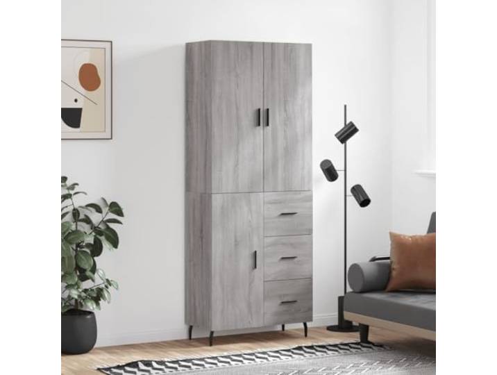 Modernes Aufbewahrungshighboard aus Holzwerkstoff mit Metallfüßen, Elegantes Highboard mit Stauraum in Grau Sonoma, stabiles Highboard mit Wandhalterung, weißes für Wohnzimmer,