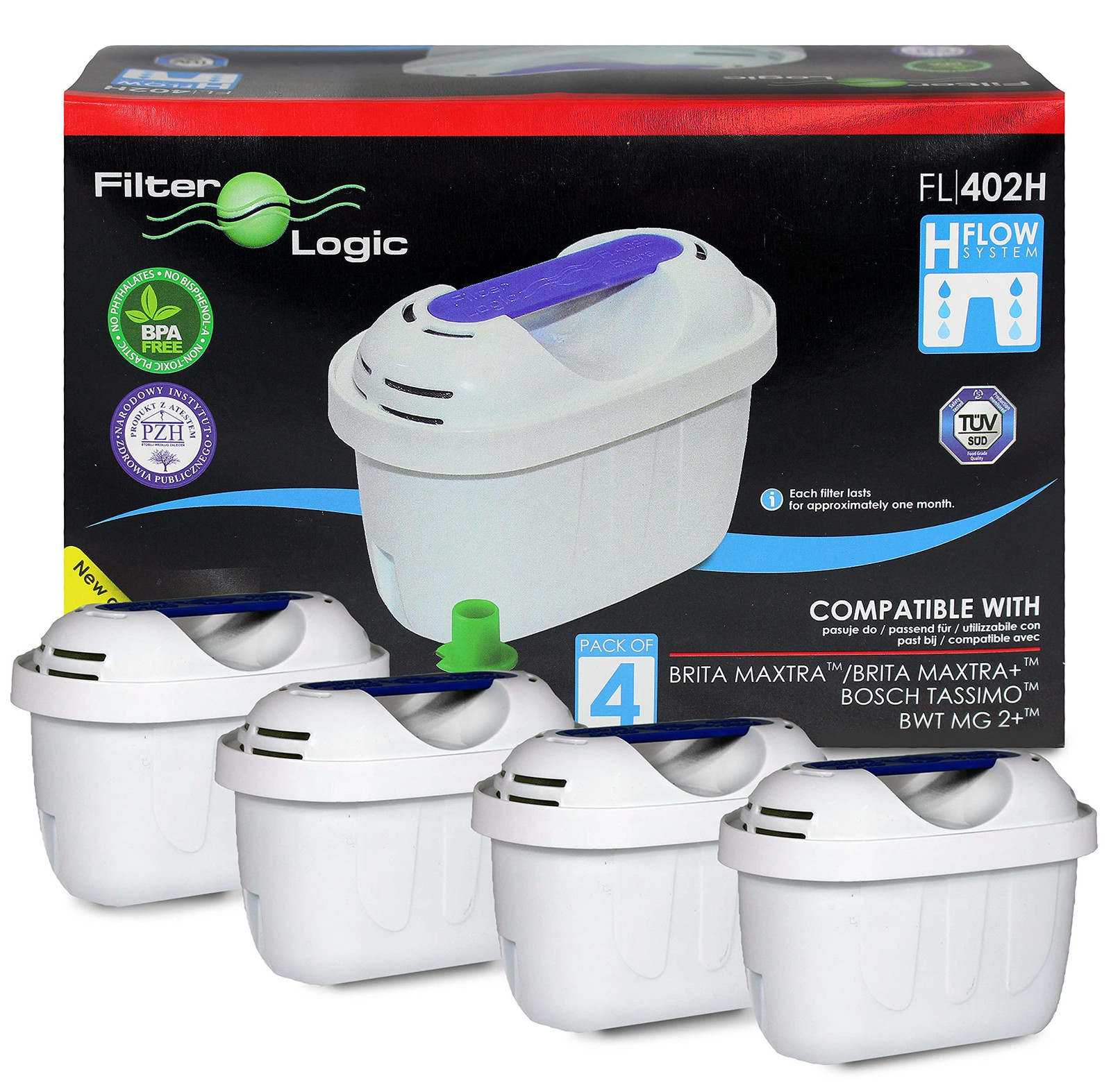 Dripio 4 filterpatronen compatibel met Brita Maxtra+ Plus