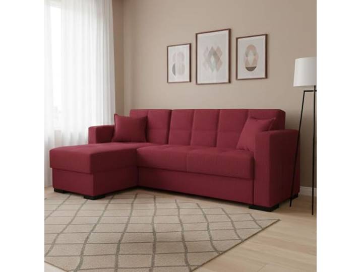 Dmora Schlafsofa mit Ottomane Fernando 227x150 cm Rot Stauraum