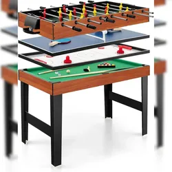COSTWAY Tischkicker 125x97x83cm, Multifunktionstisch mit Billard, Tischtennis & Hockey, Set für Kinder & Erwachsene, Natur