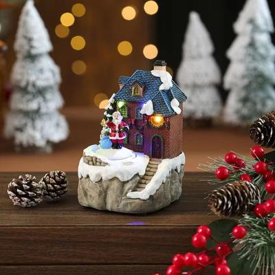 Inspired Finds Rotating LED Christmas Music Box Glowing Holiday Ornament Decorative Gift blue Roof