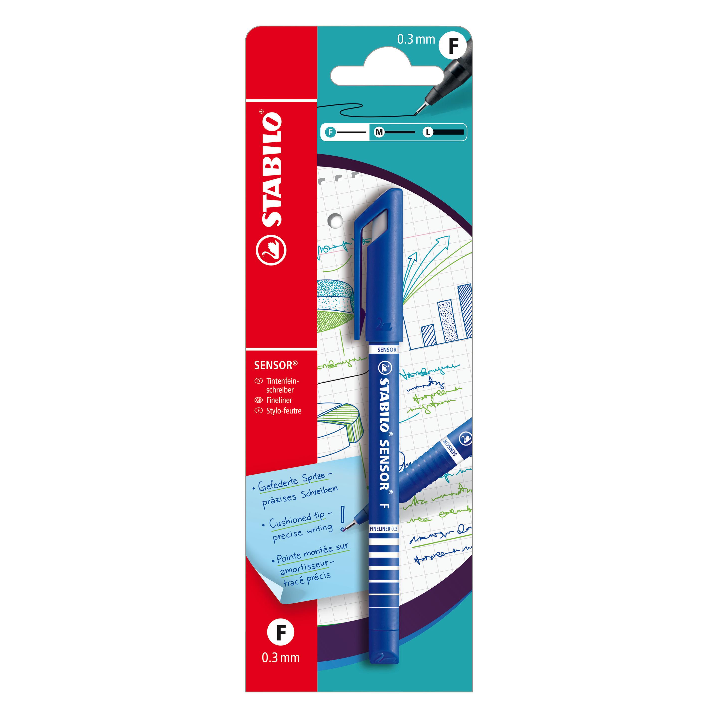Stabilo Fineliner mit gefederter Spitze - SENSOR F - fein - blau (1x) (B-10195)