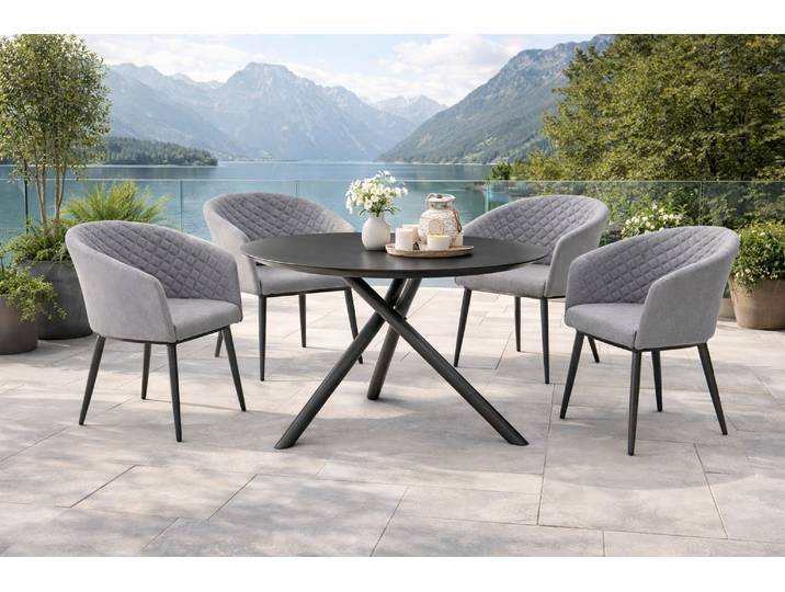 Garten-Essgruppe DESTINY MODENA BARLETTA 4 Se + Tisch Ø110 cm, grau/ anthrazit , grau, Polyester, Aluminium, Sitzmöbel-Sets, Garten-Essgruppe, Aluminium, Olefin, HPL