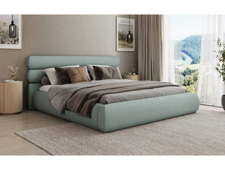 Designer Polsterbett Joline in Strukturstoff mit Stauraum - 180x200 - Beige - Luxusbetten24