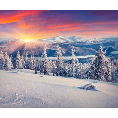 Fototapete PAPERMOON "ALPEN-WINTER GEBIRGE XXL", bunt, B:3,5m L:2,6m, Vlies, Tapeten