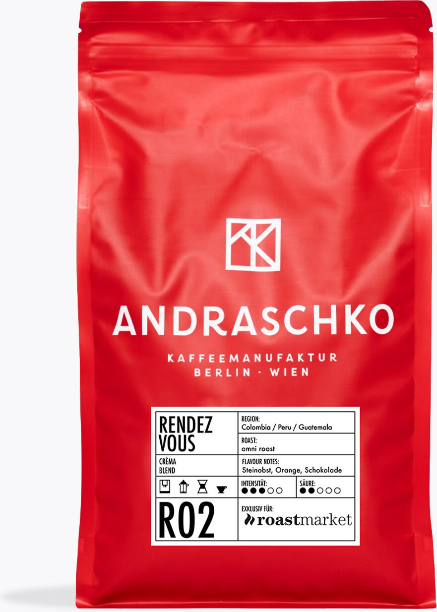 Andraschko Rendez Vous Crema Blend 250 g   Ganze Bohne   Colombia, Guatemala, Peru   Medium Roast Arabica Kaffee für Vollautomat & Siebträger