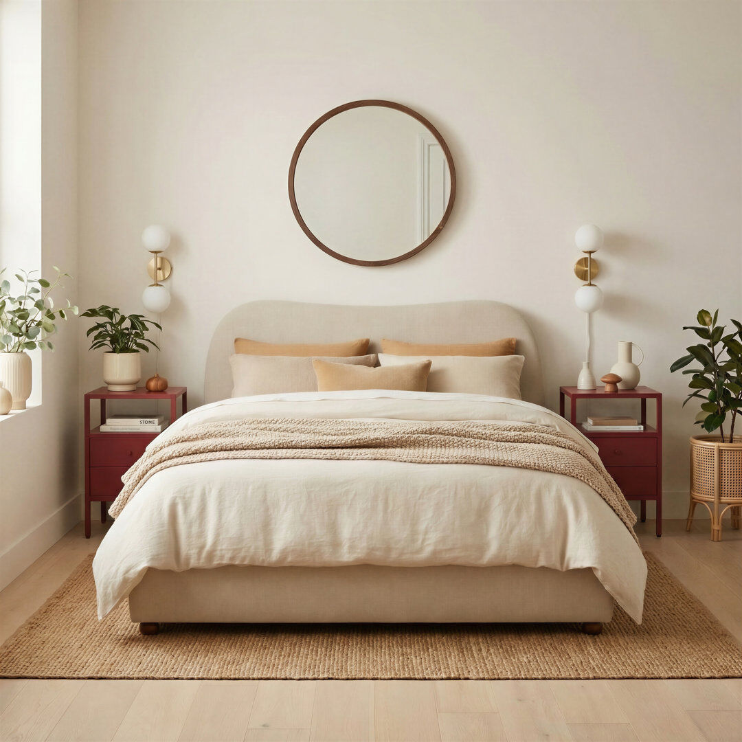 Ebern Designs Mabelle Upholstered Ottoman Bed Frame - Bold Curved Headboard Design Cream Fabric King