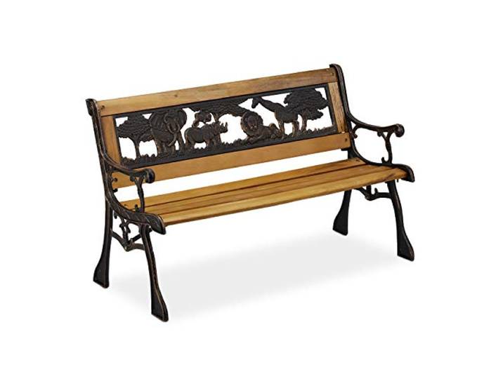 Relaxdays Kinder Gartenbank, Afrika Tier-Motiv, 50 kg Traglast, Holz, Natur