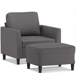 vidaXL Sessel mit Hocker Grau 60 cm Kunstleder