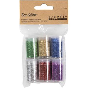 Creativ-Company Glitzer 285883 Bio Sparkles, 6 Farben sortiert je 8g, in Dose
