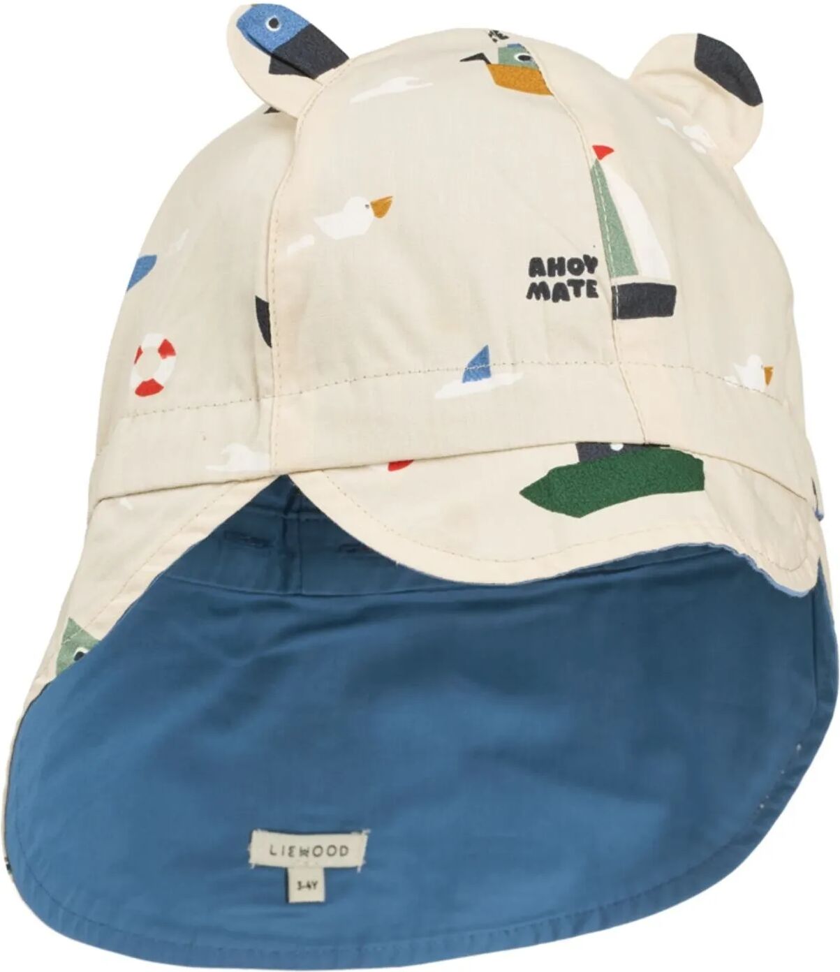Liewood Casquette Réversible Gorm Bateaux Coton Bio Bleu 3/6 mois