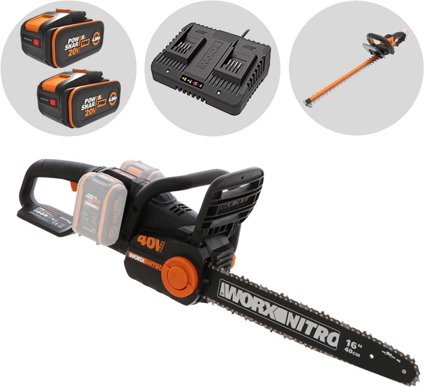 WORX WG385E NITRO - Tronçonneuse à batterie  - 2 x 40V 4Ah - Lame de 40 cm