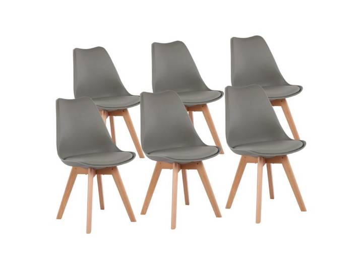 EGGREE Lot de 6 Chaises de Cuisine en Bois Rétro Rembourrée Chaise de Salle de Bureau avec Pieds en Bois de Hêtre Massif Gris