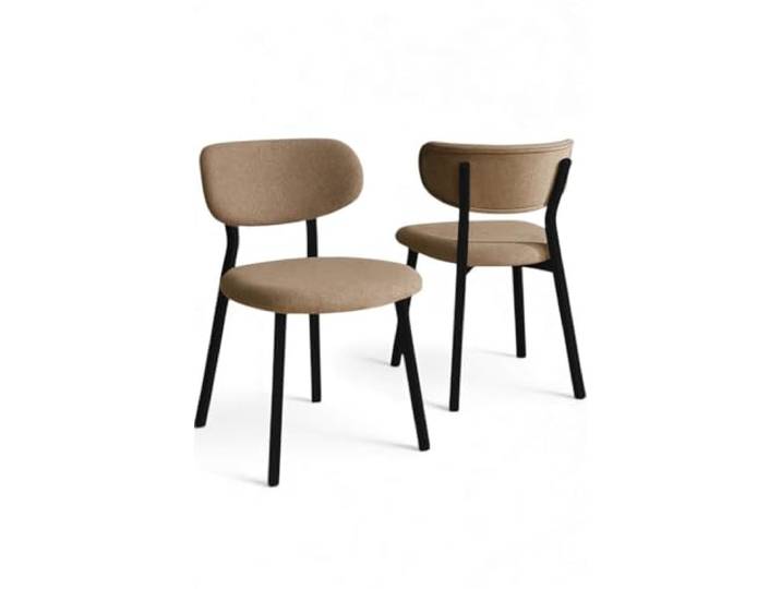 Hanah Home Stylish Chair Set (2 Pieces), Cappuccino & Black, 46 x 45 x 85 cm 100% Metal Frame, Plywood Back, Boucle Fabric Modern Scandinavian Design, Comfortable Seating