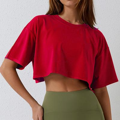 Daily Discovery Women's Workout Crop Top Cotton Loose Fit Yoga Crop Top red s