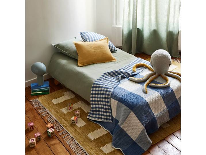 Plaid en coton bleu 100x140 cm