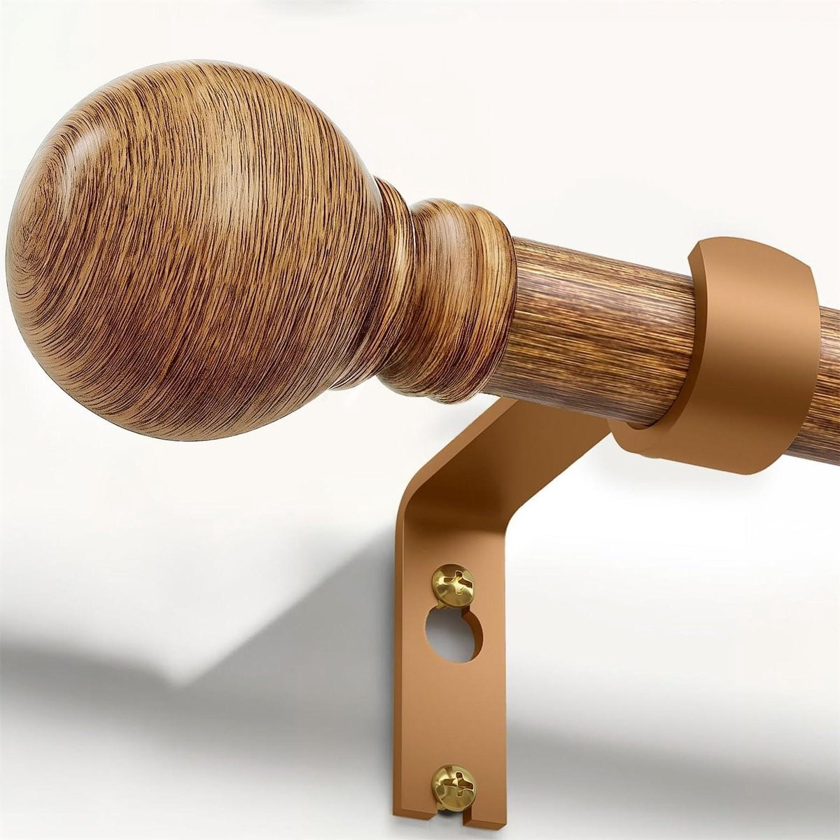 Uittrekbare houten gordijnroede met metalen kern - Houtnerf - 80-365 cm