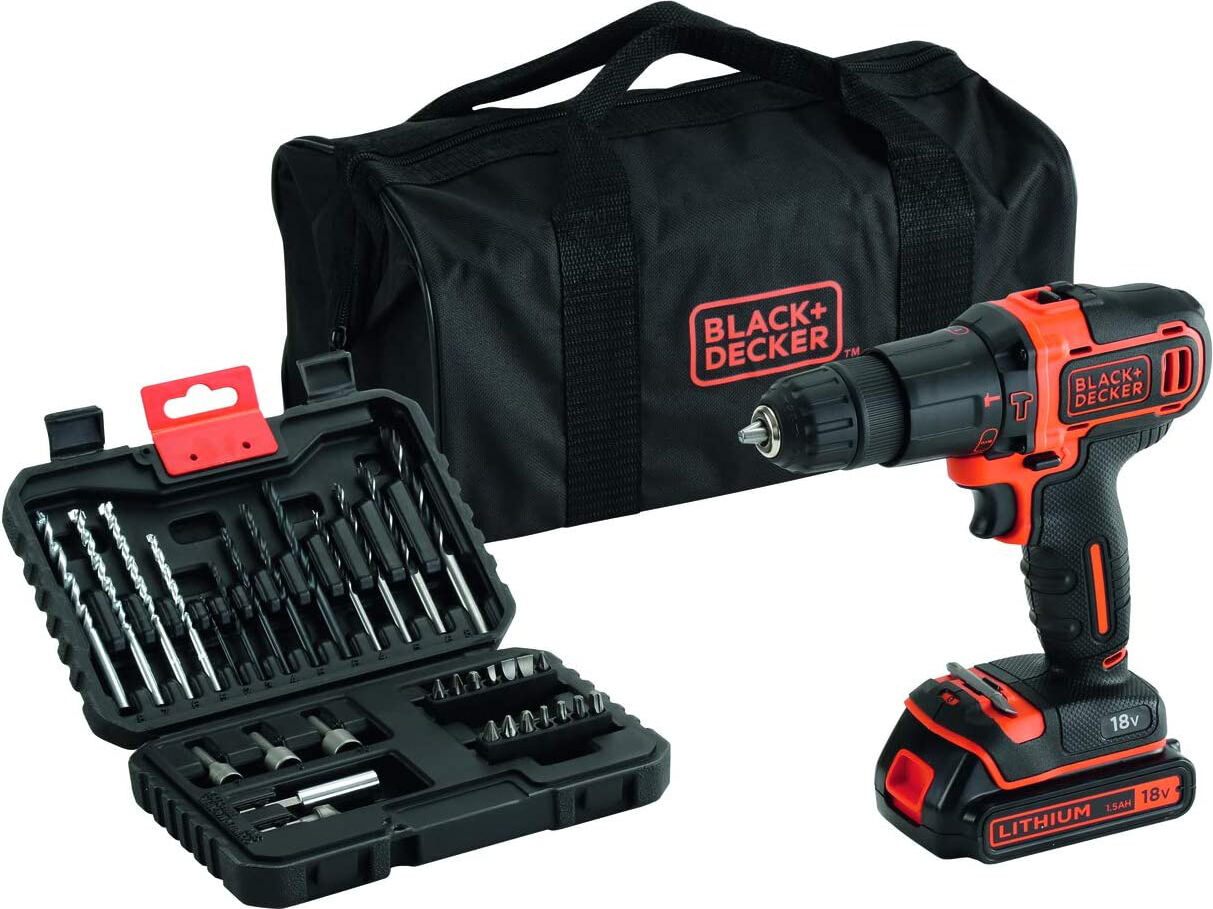 Black & Decker Bdchd18s32 Trapano Avvitatore A Batteria Percussione 18v Litio Serraggio 17.5 /40 Nm Cordless Ricaricabile - Bdchd18s32