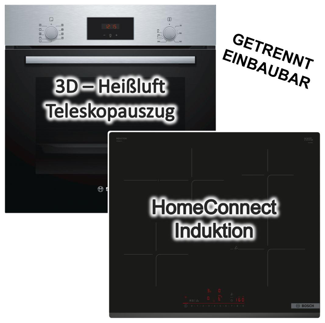 Herdset BOSCH Backofen 3D-Heißluft Teleskopauszug + Induktionskochfeld Booster autark 60cm