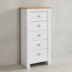 KADIMA DESIGN Eiche-Weißes Sideboard, 5 Schubladen, Platzsparender Stauraum, Melaminharzbeschichtung
