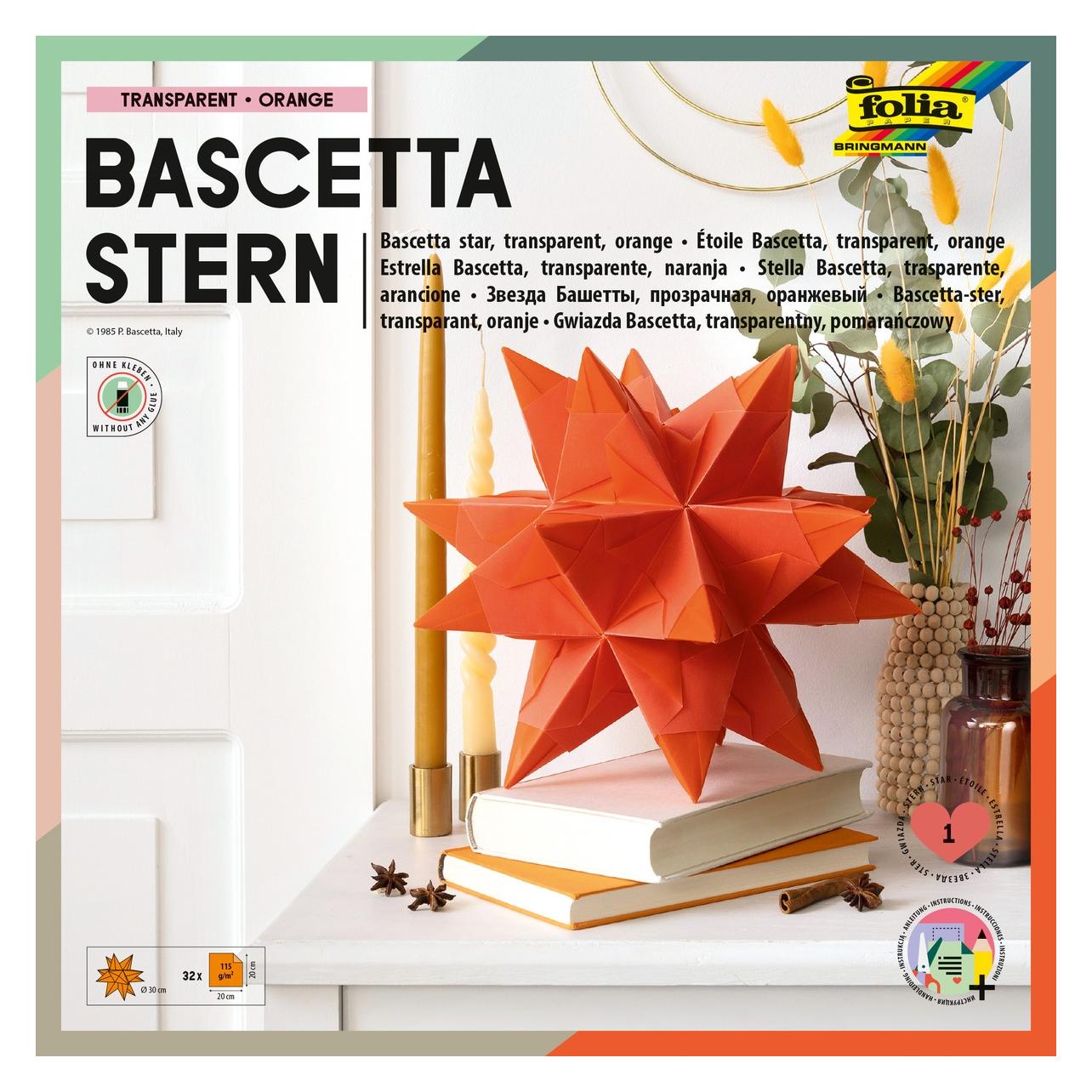 Folia Faltbl"tter Bascetta-Stern, orange-transparent (840/2020)