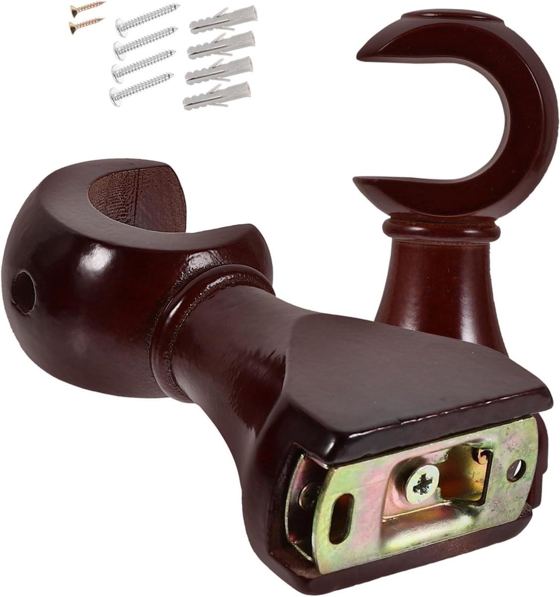 Gordijnroede Beugelset Bruin met Houten Houder, 12 cm Lengte