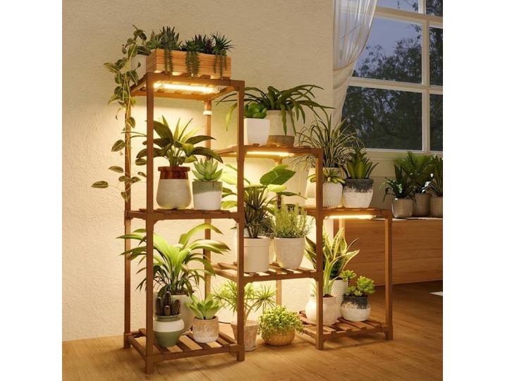 Support Plantes Interieur Avec Lampe Led Porte Plante Interieur 6 Niveaux En Bois Support Plante Moderne Pour Salon Et Balcon Étag