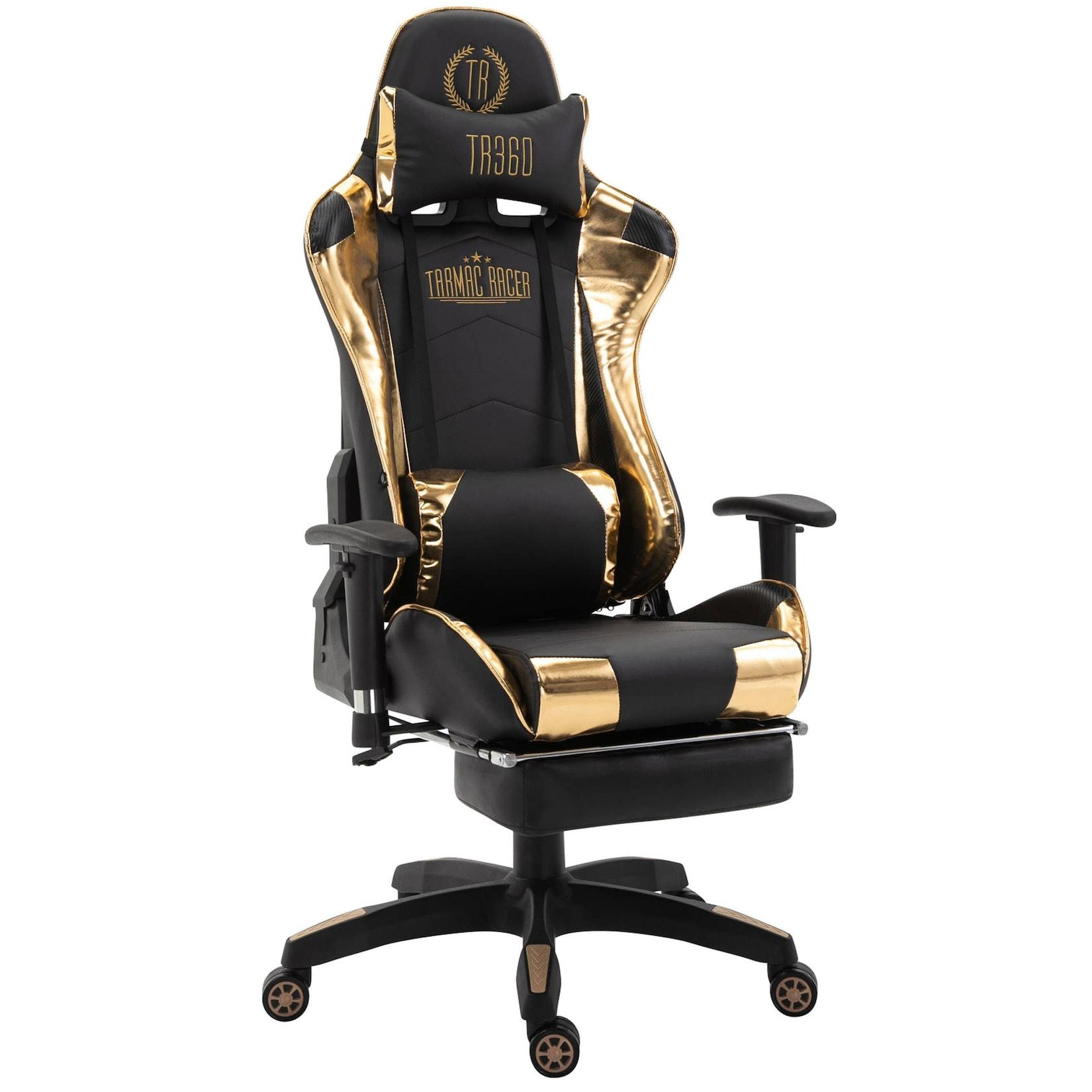 TPFLiving Racing Bürostuhl Turbine mit Fußablage glanz Schwarz/Blau