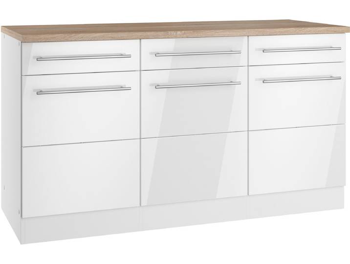Unterschrank KOCHSTATION KS-Wien , weiß (hochglanz weiß, weiß), B:150cm H:85cm T:60cm, Schränke, Unterschrank, edel aussehende gestiftete Fronten