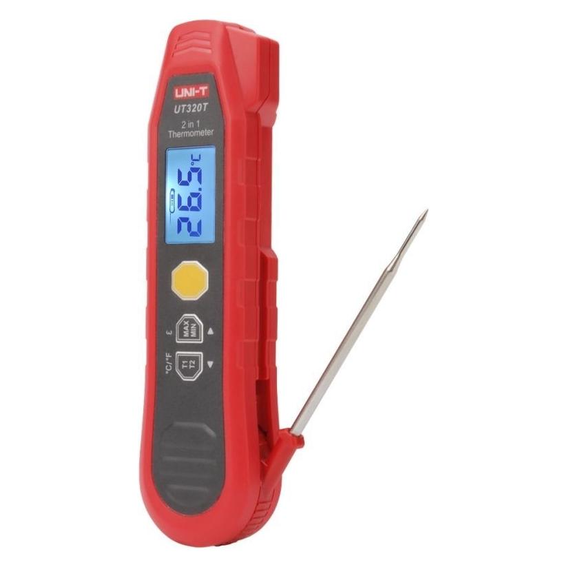 Uni-T 2 in 1 termometrs IR 40C-300C, -40C-300C, IP54 Max/Min/Difference/Lock merisana (UT320T)