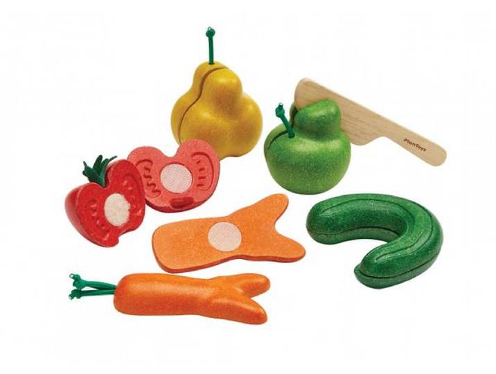 Snijsetje krom fruit en groente, rubberhout, 18m+