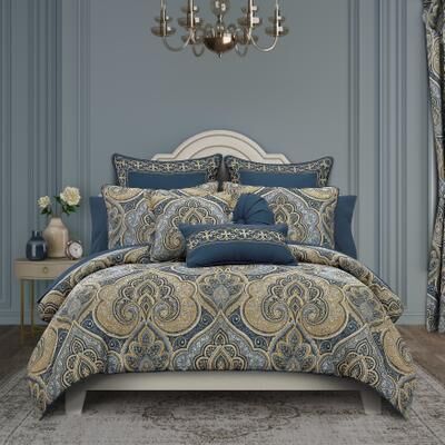 Messina Navy 3 Piece Comforter Set by Royal Court in Navy (Size KING)