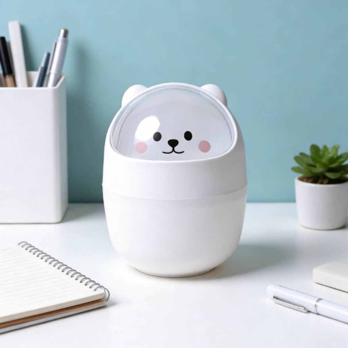 Schattige Mini Desktop Afvalbak in Dierenvorm met Swingdeksel voor Keuken en Bureaugebruik
