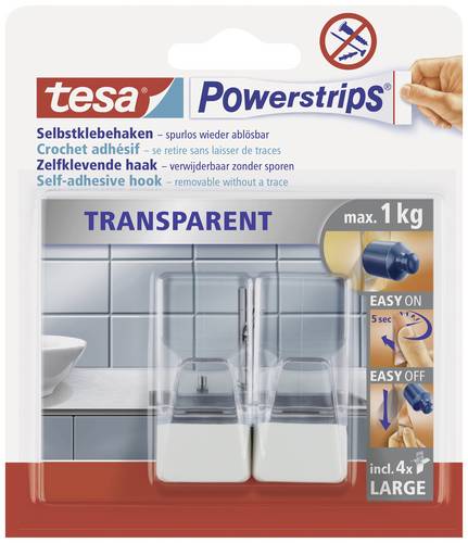 TESA POWERSTRIPS Klebehaken Large Transparent, Weiß Inhalt: 2St.