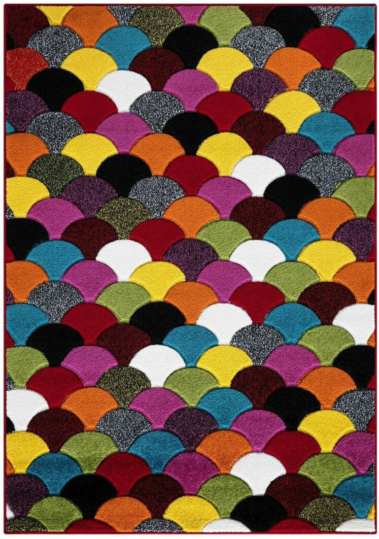 Latitude Run Lili-Ella Geometric Flokati Blue/Brown/Yellow Rectangle 120 x 170cm