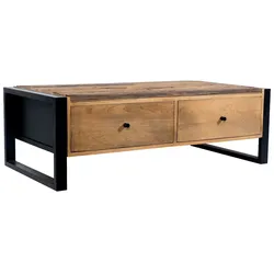 DELUKE Couchtisch LIV Mangoholz Schwarz Matt 40x60x120cm Sofatisch Wohnzimmertisch