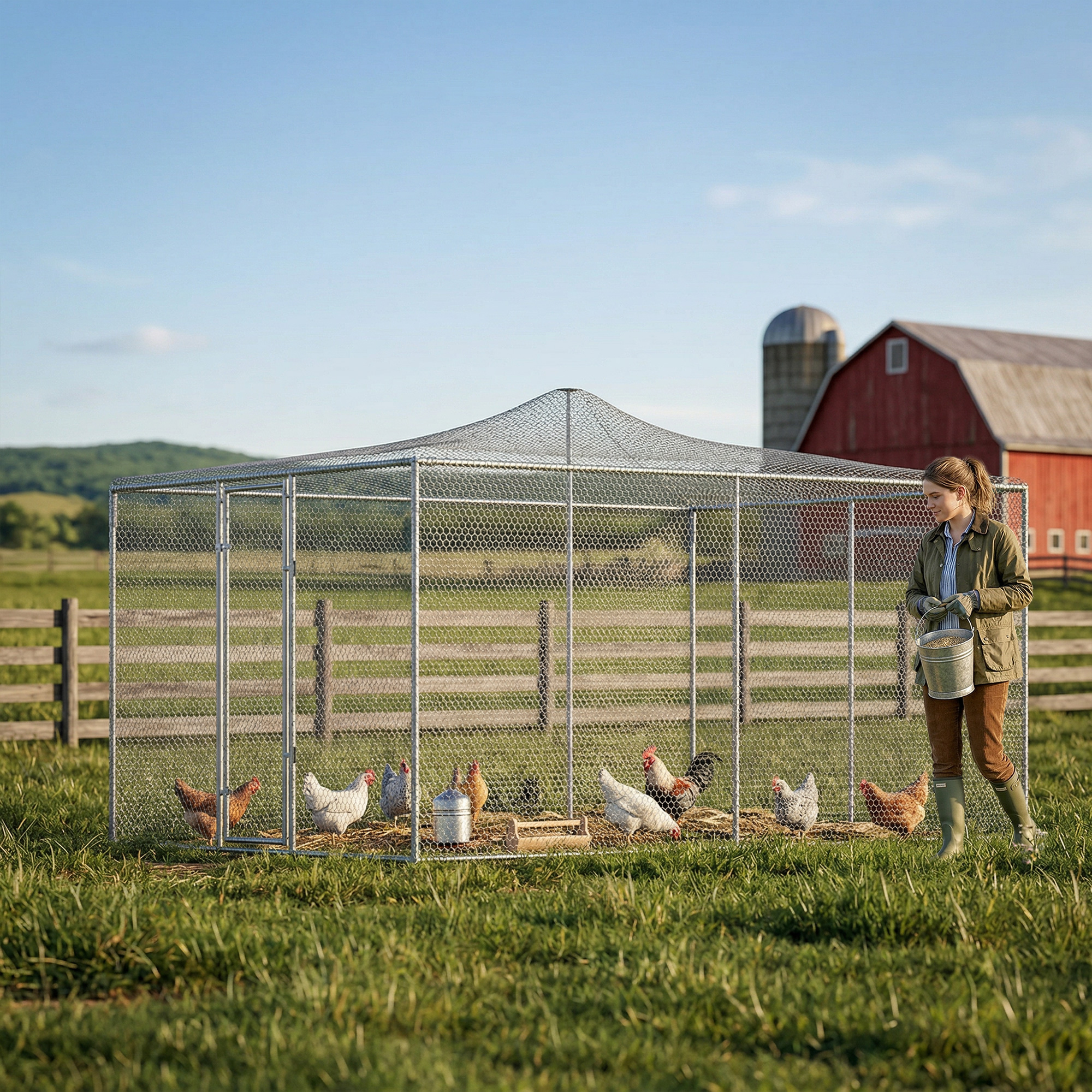 Pawhut Pollaio per Galline da Esterno con Tetto e Serrature, in Acciaio Zincato, 4x3x2 m, Argento   Aosom Italy