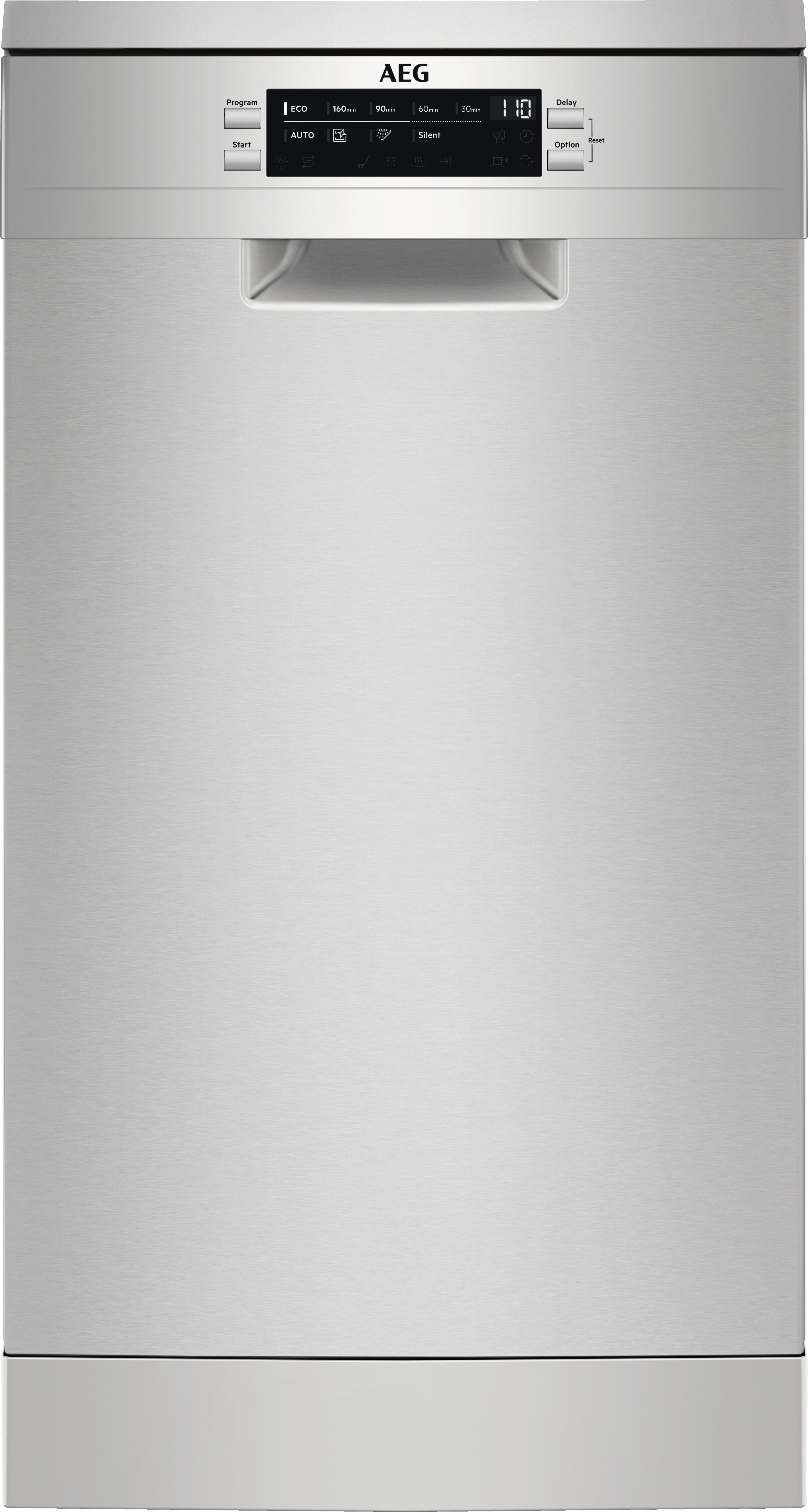 AEG FFB73517ZM, Freistehend, Single (45 cm breit), Edelstahl, Schwarz, Tasten, LED