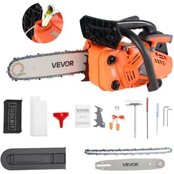 VEVOR 25-cc-Benzin-Kettensäge, Motorsäge 305 mm, 1,02-PS-Säge mit rutschfestem Griff, zwei Kraftstofftanks und Not-Aus-Funktion, max. 12000 U/min, zum Holzfällen, Baumbeschneiden und Roden