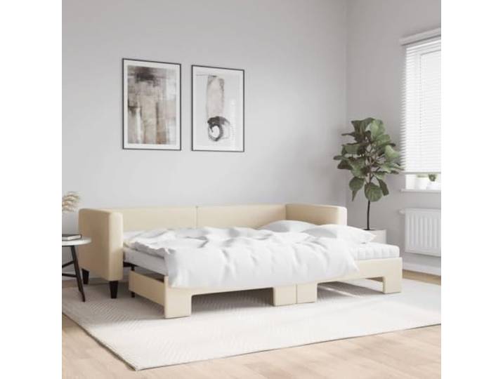 RJPLMFV Tagesbett 2-in-1 mit Ausziehbett und Matratze, cremefarben, 80 x 200 cm