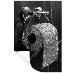 WANDTATTOO WC - Toilettenpapier - Schwarz und weiß - Glitter Wandbild 40x60 cm
