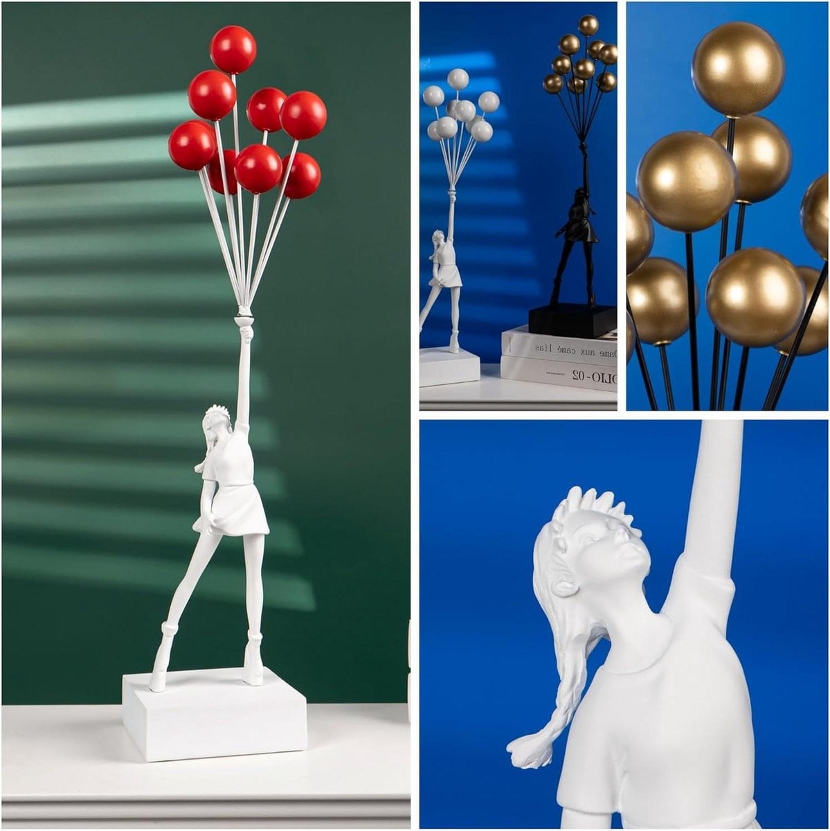 Kunst Ballon Meisje Standbeeld - Hars Sculptuur Decoratie - Hoogte: 57 cm