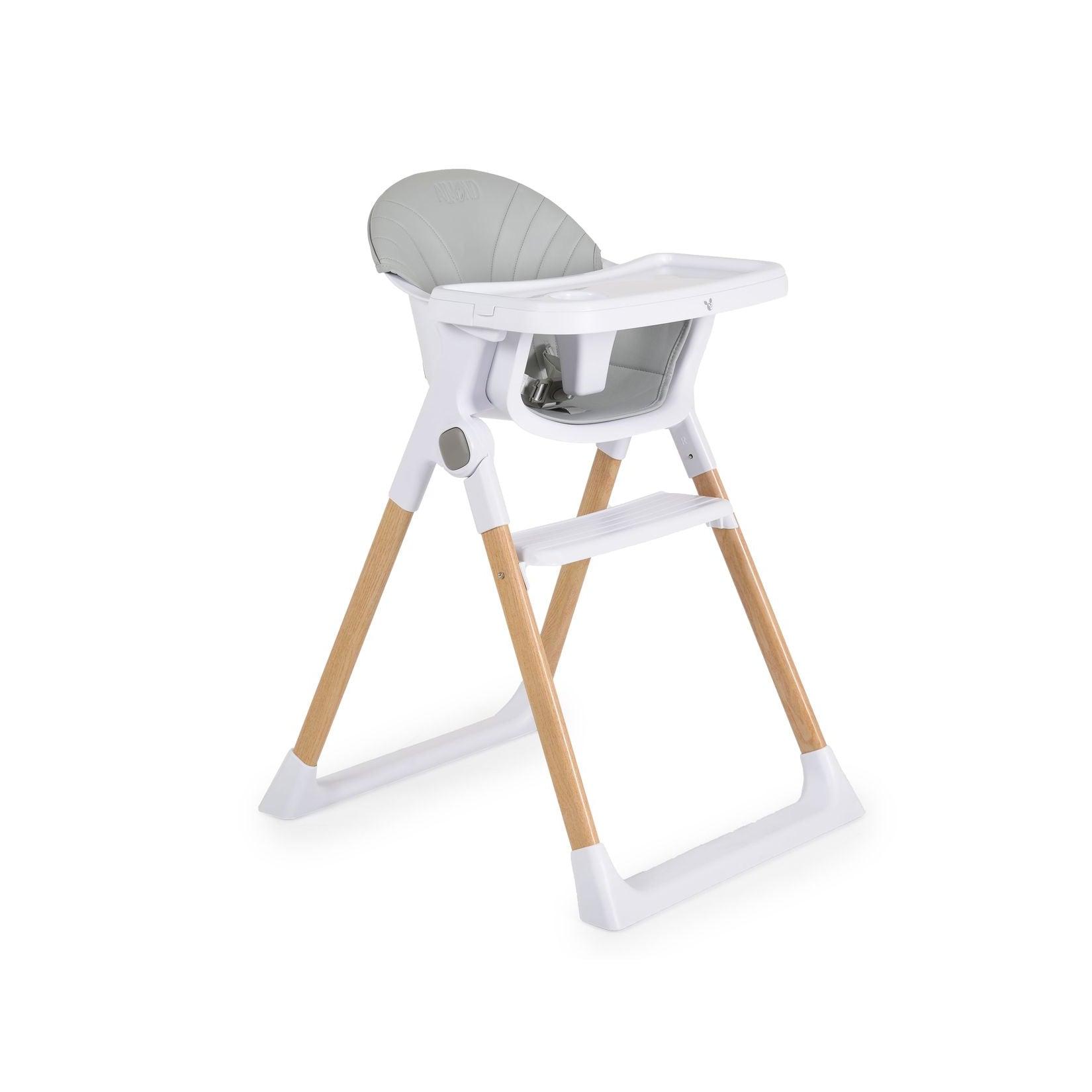 Cangaroo Kinderhochstuhl Almond Holzoptik klappbar Doppeltablett Sicherheitsgurt grau