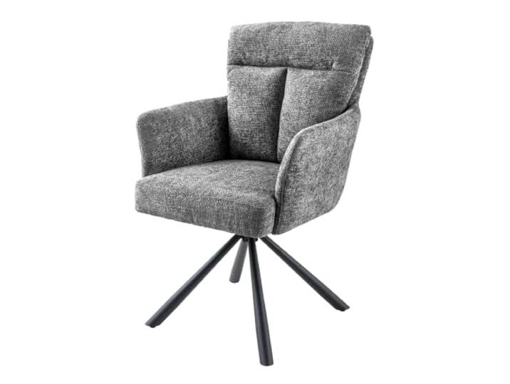 Stuhl BIG GEORGE - 93cm - grau - Strukturstoff Metall-Beine drehbar Federkern-Komfort, Armlehne, pflegeleicht, stabil, Esszimmerstuhl, hoher Komfort, bequeme Polsterung