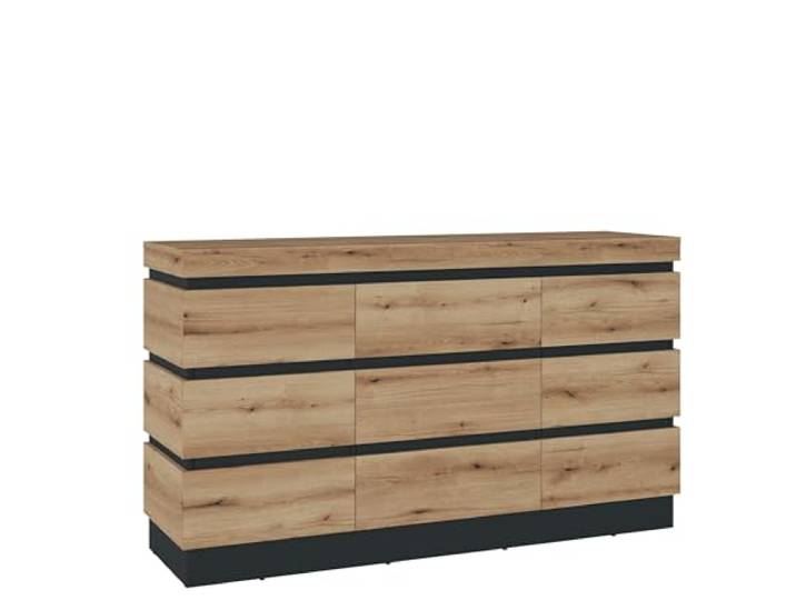 möbelando Sideboard >Corte< in Coast Evoke Eiche Dekor/Kosmos Grau - 160,8x92,5x45cm (BxHxT)