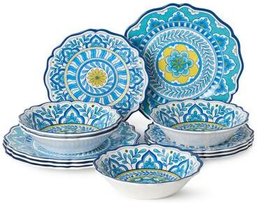 "Certified International Porto Melamine 12 PIece Dinnerware Set, Service for Four - 11.00""L x 11.00""W x 0.50""H"