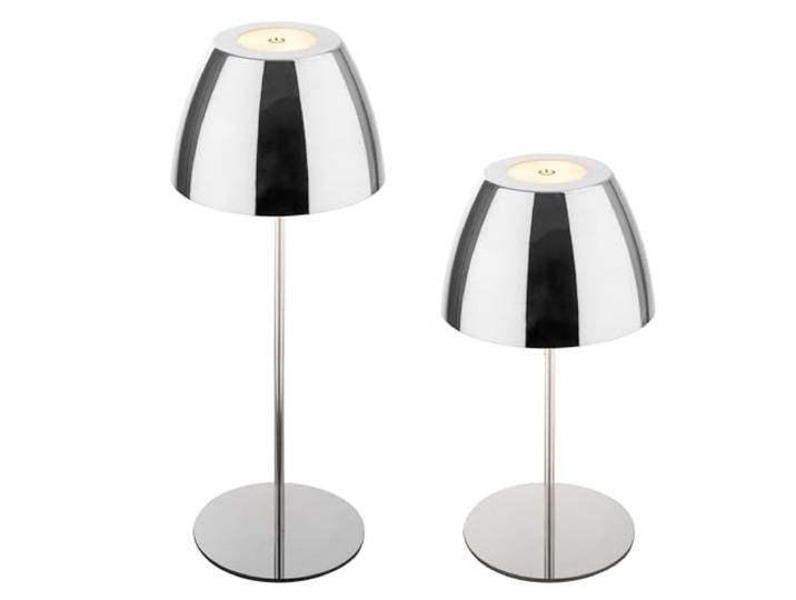 BRILONER - LED Tischlampe kabellos IP44 mit Touch, stufenlos dimmbar, Akku & Lichtquelle tauschbar, Nachttischlampe, Leselampe, LED Lampe, Campinglampe, Tischleuchte, Outdoor, 36x10,5 cm, Chrom